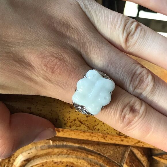 Natural Jade Sterling Silver Ring Discounted Size 9 - Picture 9 of 9